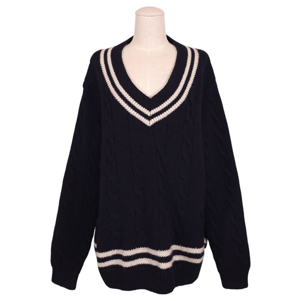 Brandy Melville Varsity Stripe Navy Blue Wool Sweater
